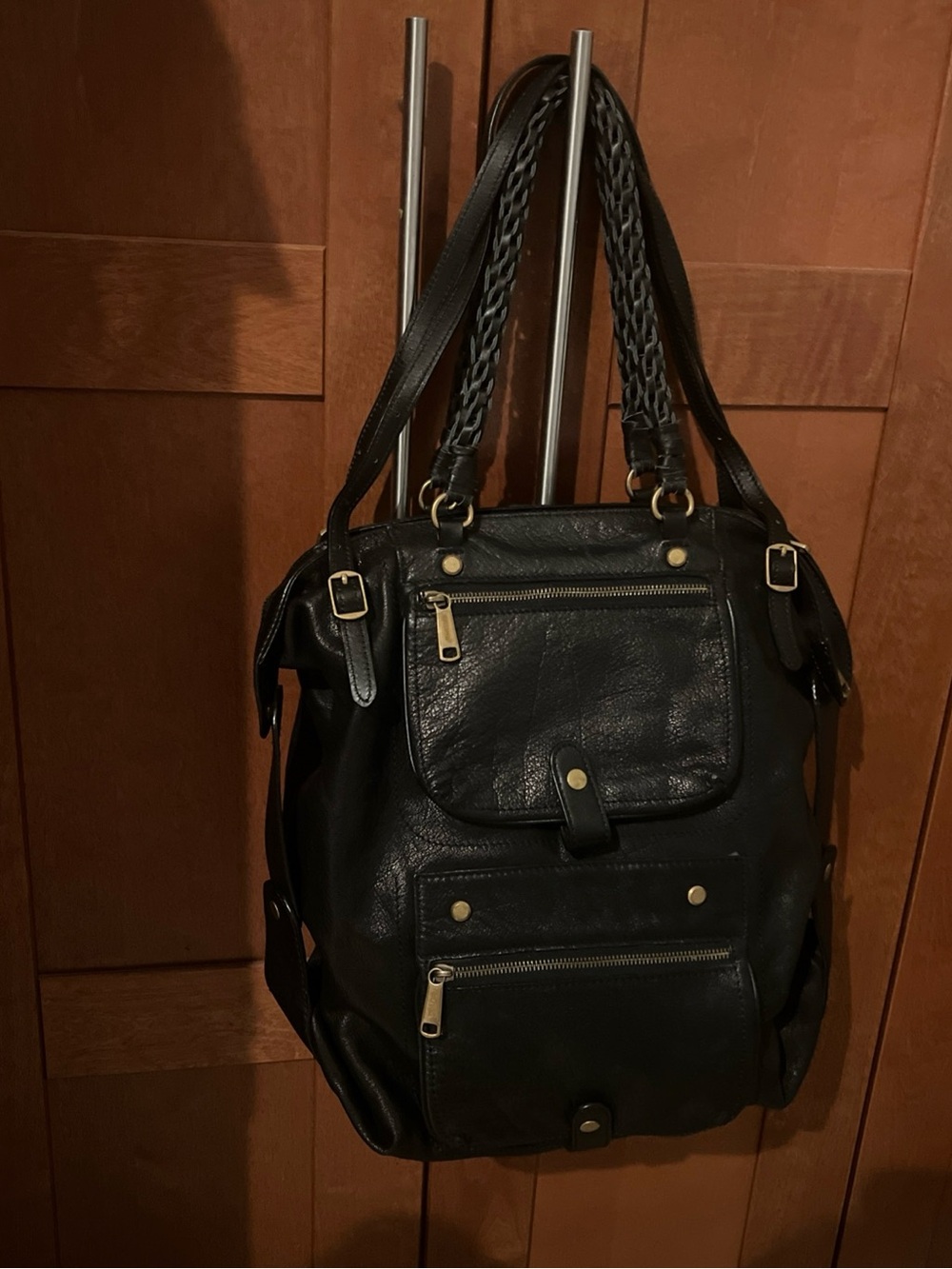 Joy Gryson Black Large Leather Satchel Shoulder Bag 16x13